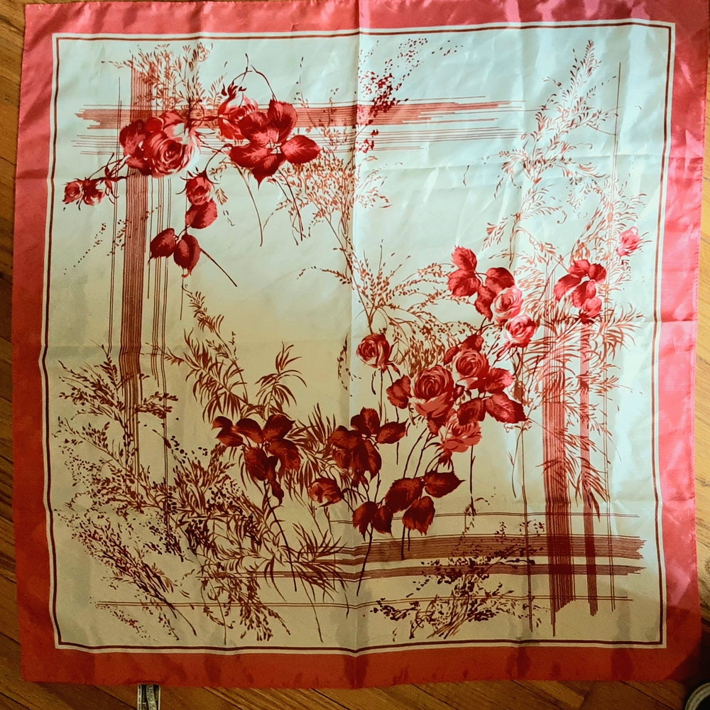 Floral Square Scarf in Red and Cream